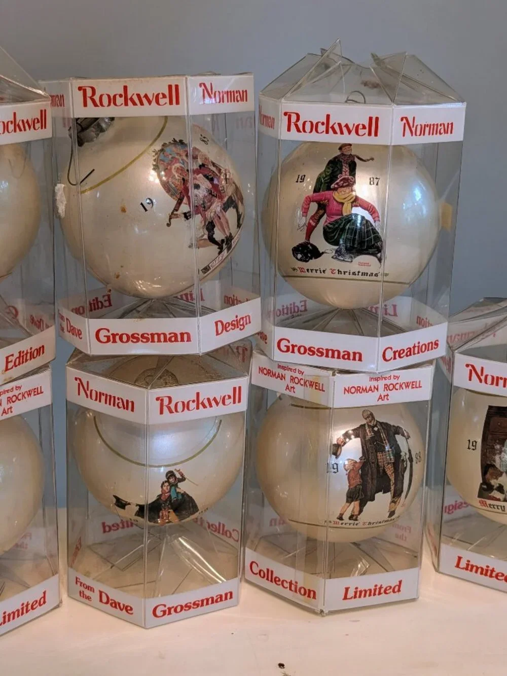 Lot of 9 VTG 80s Norman Rockwell Christmas Ornaments Limited Edition Boxed Retro